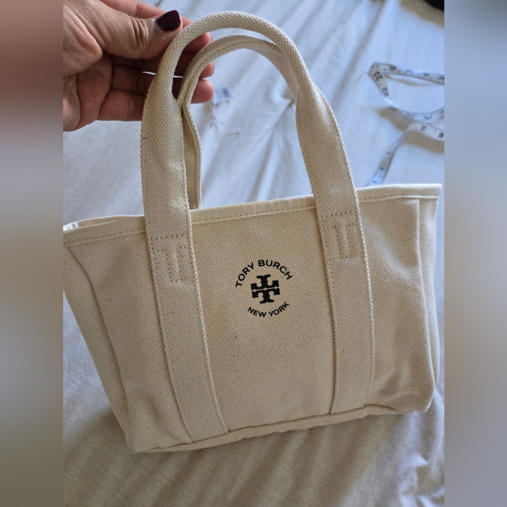 Small Tory Burch Ivory Canvas Tote